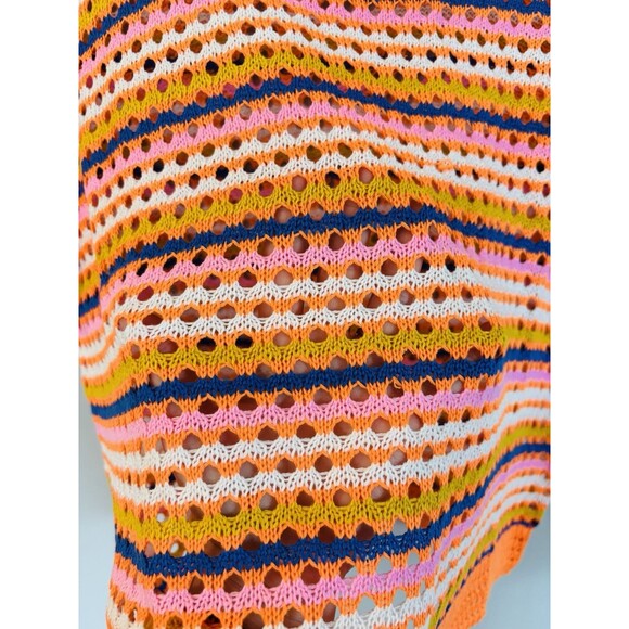 Womens Bright Colorful Open Knit Sweater Size XL Striped Orange Hippie - Picture 3 of 5
